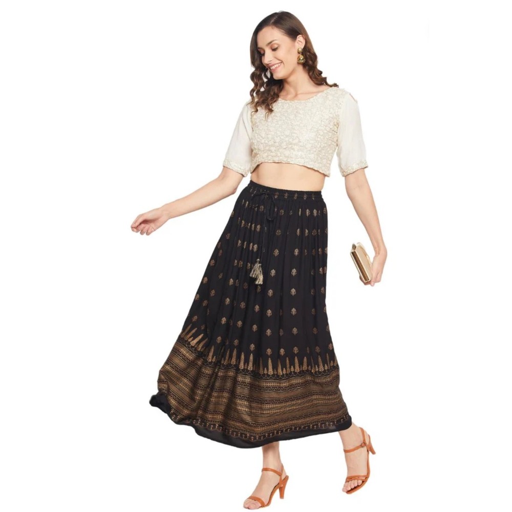 Gypsie Blu Women's Gold Foil Print Black RAYON Wear Boho Skirts size Medium - Picture 1 of 11